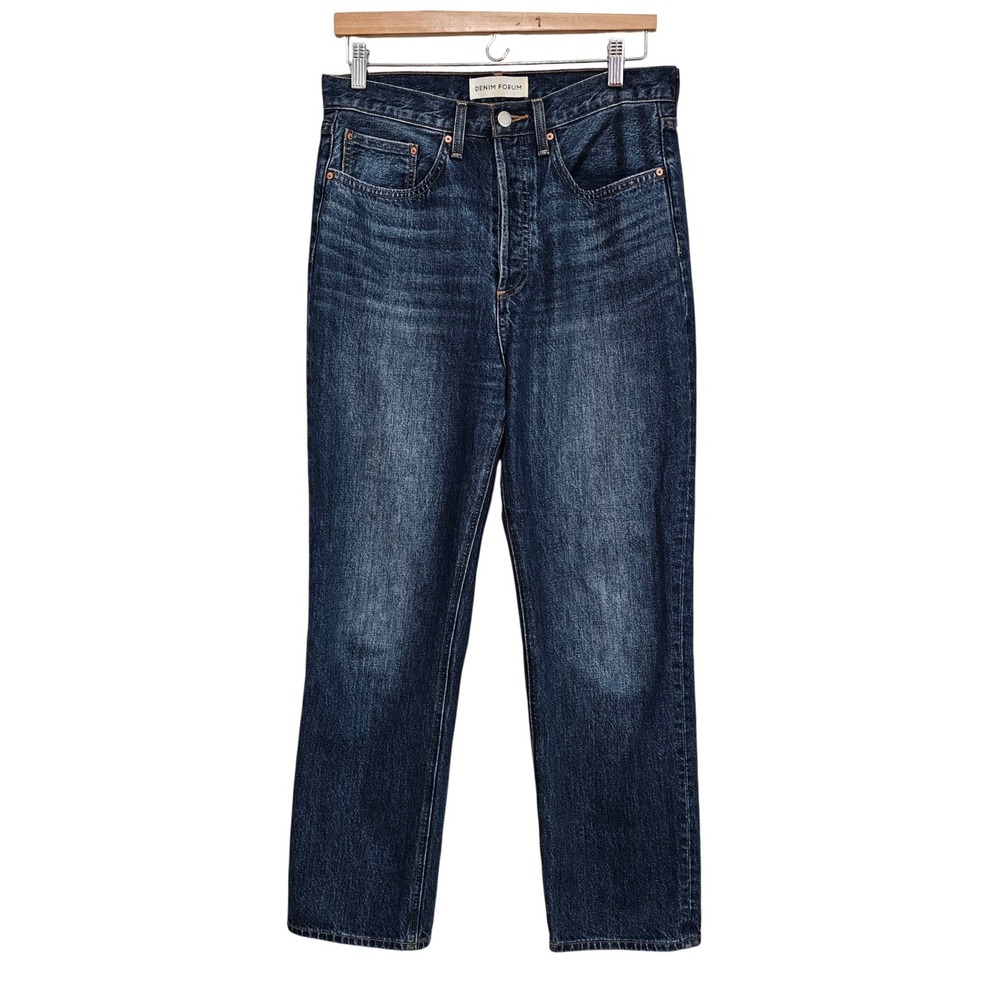 Denim Forum Women Joni High Rise Loose Jeans 29 Blue Dark Wash Button Fly 90s
